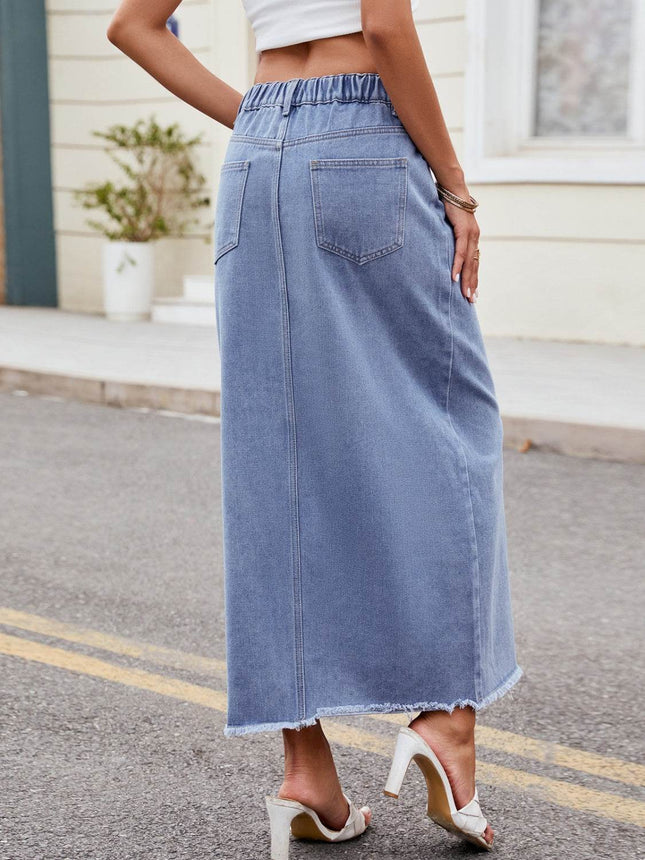 Slit Asymmetrical Waist Denim Skirt - MimiStylez