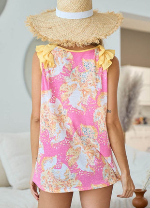 BiBi Printed V Neck Ruffled Tank - MimiStylez