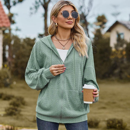 Zip Up Drawstring Long Sleeve Hooded Jacket - MimiStylez