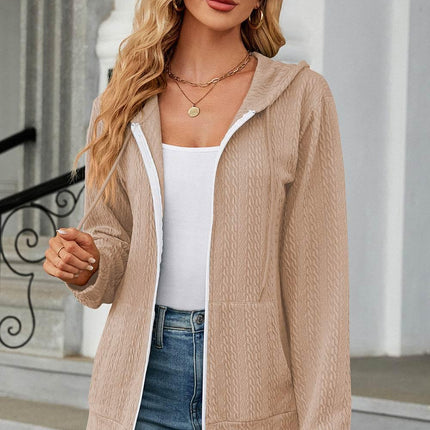 Drawstring Zip Up Long Sleeve Hoodie - MimiStylez