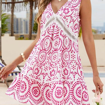 Printed V-Neck Sleeveless Mini Dress - MimiStylez