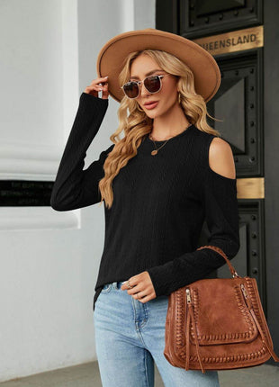 Dropped Shoulder Long Sleeve Blouse - MimiStylez