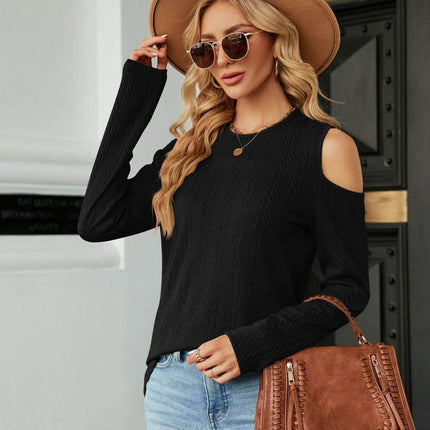 Dropped Shoulder Long Sleeve Blouse - MimiStylez
