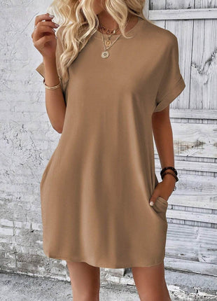 Round Neck Short Sleeve Mini Dress - MimiStylez