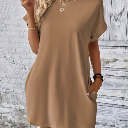 Round Neck Short Sleeve Mini Dress - MimiStylez