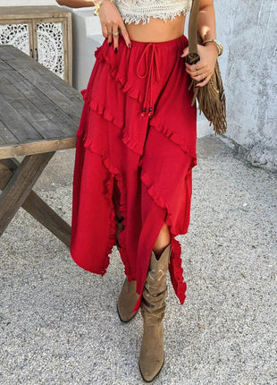 Devine Slit Drawstring Ruffled Skirt - MimiStylez