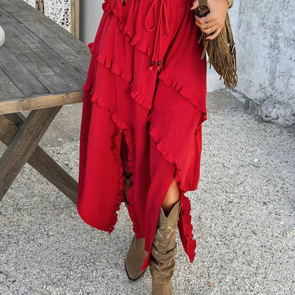 Devine Slit Drawstring Ruffled Skirt - MimiStylez