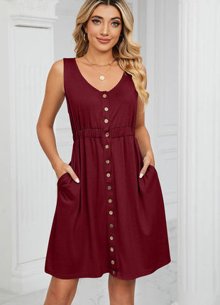 Buttoned Wide Strap Mini Dress - MimiStylez