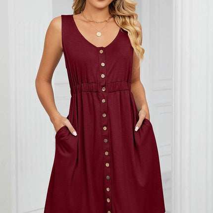 Buttoned Wide Strap Mini Dress - MimiStylez