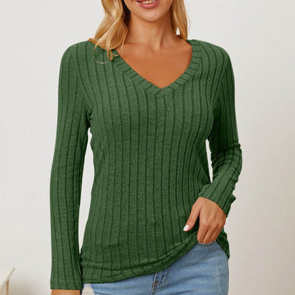 Basic Bae Full Size Ribbed V-Neck Long Sleeve T-Shirt - MimiStylez