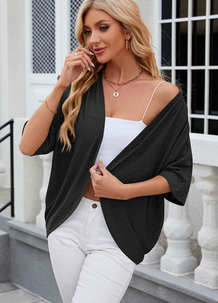 Eyelet Open Front Half Sleeve Cardigan - MimiStylez