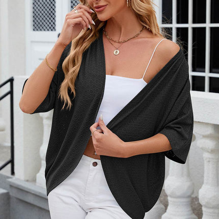 Eyelet Open Front Half Sleeve Cardigan - MimiStylez