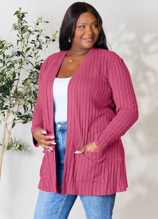Basic Bae Full Size Ribbed Open Front Cardigan with Pockets - MimiStylez