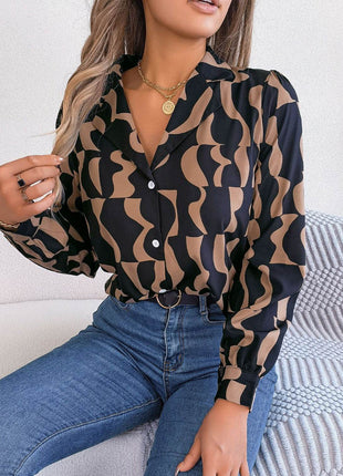 Printed Button Up Long Sleeve Shirt - MimiStylez
