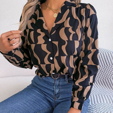 Printed Button Up Long Sleeve Shirt - MimiStylez