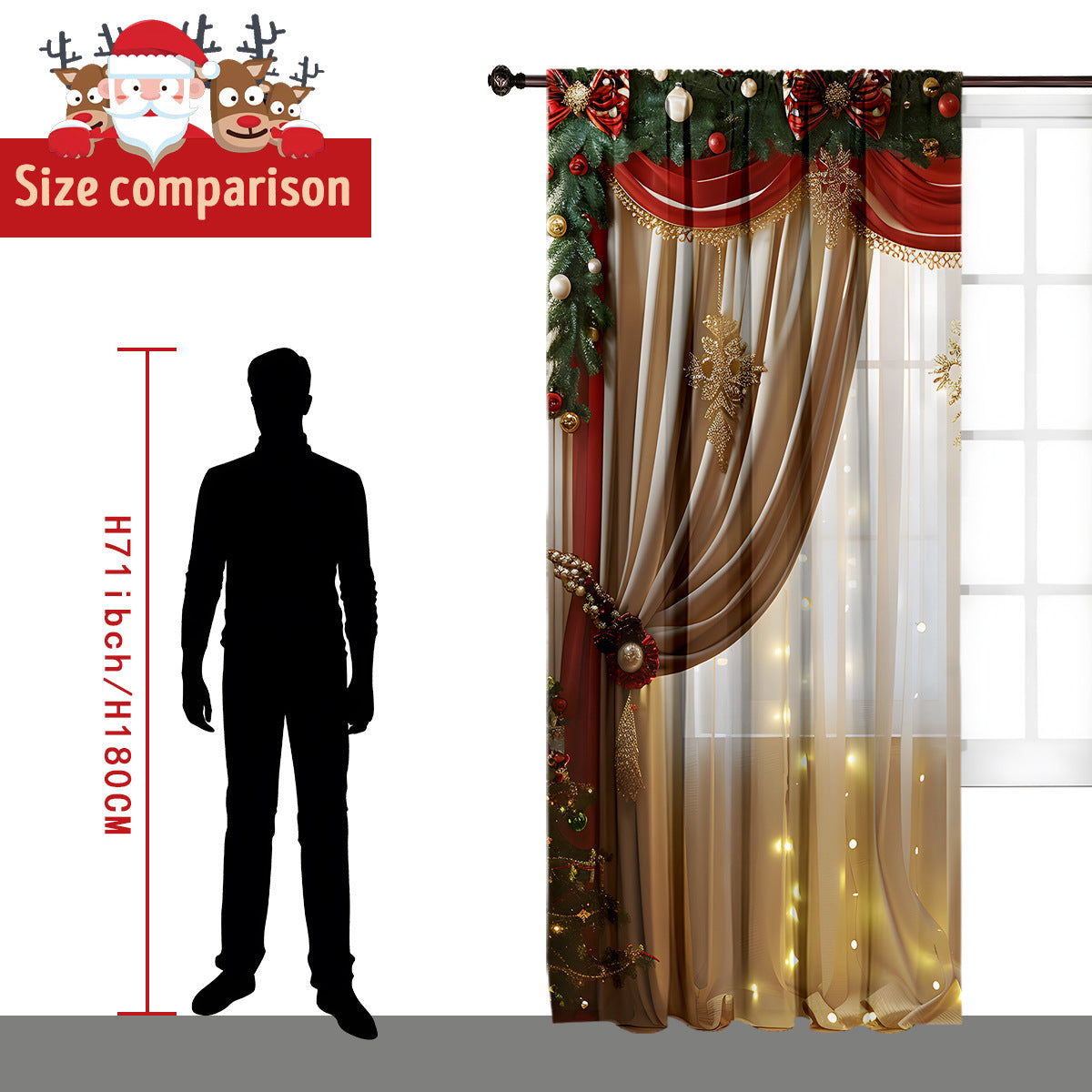 2PCs Christmas Curtain 3D Digital Printing