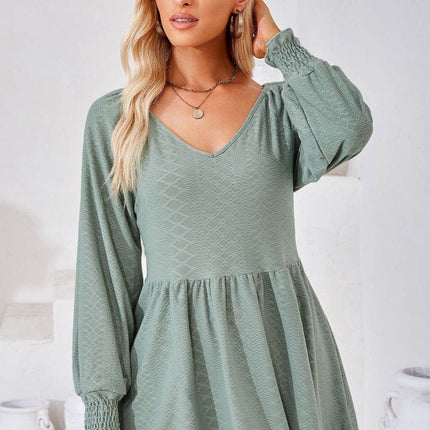V-Neck Lantern Sleeve Blouse - MimiStylez