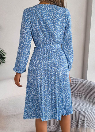 Ditsy Floral Tie Waist Pleated Dress - MimiStylez