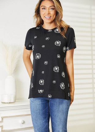 Double Take Dandelion Print Round Neck T-Shirt - MimiStylez