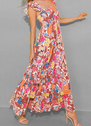 Tiered Ruffled Printed Sleeveless Dress - MimiStylez