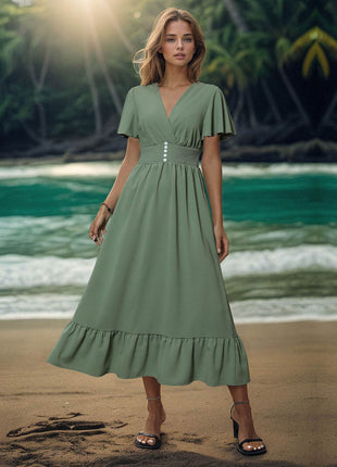 Surplice Flutter Sleeve Midi Dress - MimiStylez