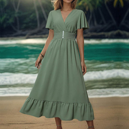 Surplice Flutter Sleeve Midi Dress - MimiStylez