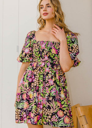ODDI Full Size Floral Tie-Back Mini Dress - MimiStylez