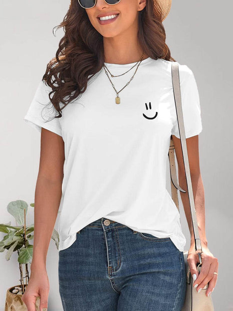 Smile Graphic Round Neck Short Sleeve T-Shirt - MimiStylez