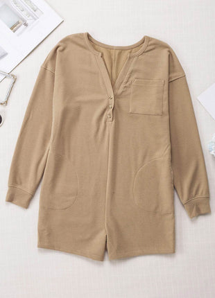 Notched Neck Long Sleeve Romper - MimiStylez