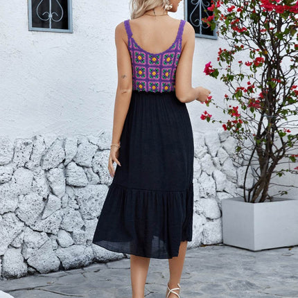 Openwork Wide Strap Midi Dress - MimiStylez