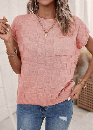 Plaid Pocketed Round Neck Sweater - MimiStylez