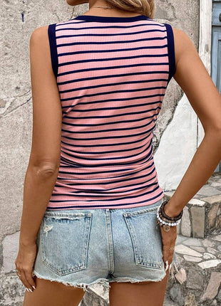 Striped Contrast Round Neck Tank - MimiStylez