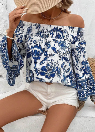 Smocked Printed Off-Shoulder Blouse - MimiStylez