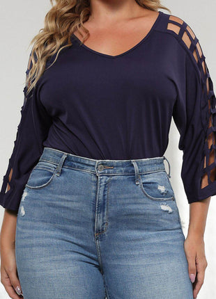 Plus Size Cutout Three-Quarter Sleeve Blouse - MimiStylez