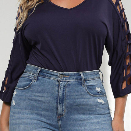 Plus Size Cutout Three-Quarter Sleeve Blouse - MimiStylez