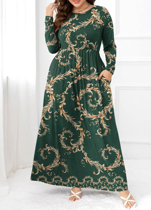 Plus Size Round Neck Maxi Dress with Pockets - MimiStylez