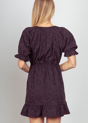 VERY J Floral Textured Woven Ruffled Mini Dress - MimiStylez