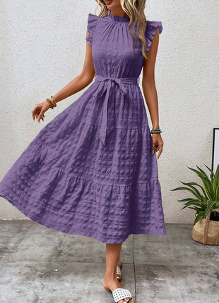 Tied Ruffled Cap Sleeve Midi Dress - MimiStylez