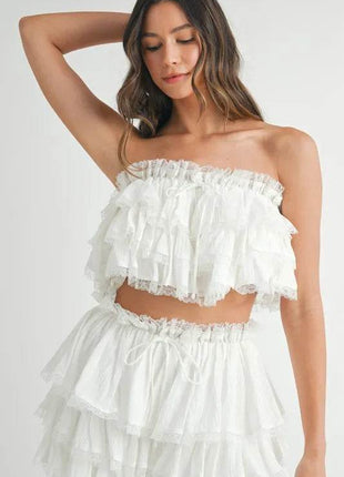 MABLE Ruffle Layered Crop Top and Mini Skirt Set - MimiStylez