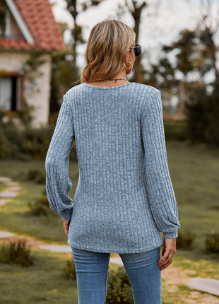 Round Neck Button-Down Long Sleeve Tee - MimiStylez