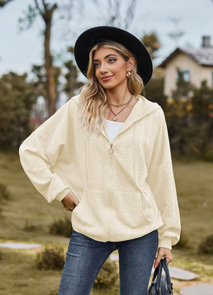 Zip Up Drawstring Long Sleeve Hooded Jacket - MimiStylez