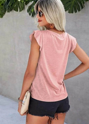 Ruffled Round Neck Cap Sleeve T-Shirt - MimiStylez