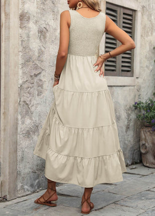 Smocked Scoop Neck Sleeveless Tank Dress - MimiStylez