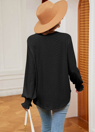 Notched Neck Flounce Sleeve Blouse - MimiStylez