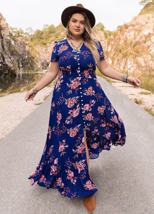 Plus Size V-Neck Maxi Dress - MimiStylez