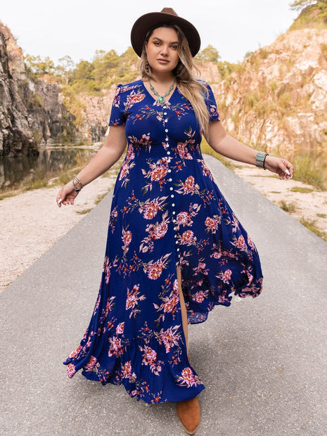 Plus Size V-Neck Maxi Dress - MimiStylez