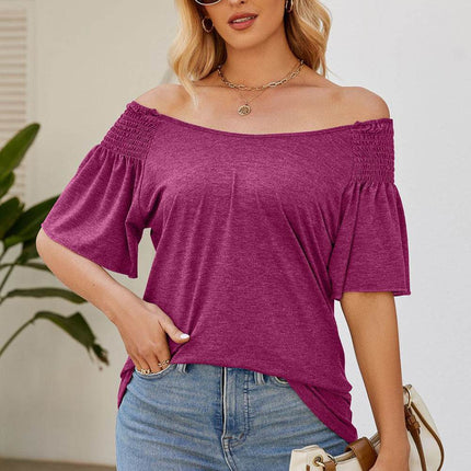 Smocked Round Neck Flutter Sleeve T-Shirt - MimiStylez