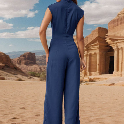 Ruched Mock Neck Sleeveless Jumpsuit - MimiStylez