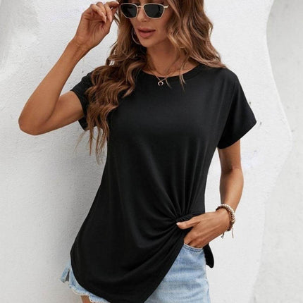 Asymmetric Hem Round Neck T-Shirt - MimiStylez