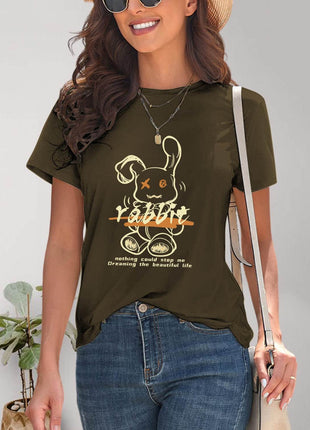 Rabbit Graphic Round Neck Short Sleeve T-Shirt - MimiStylez